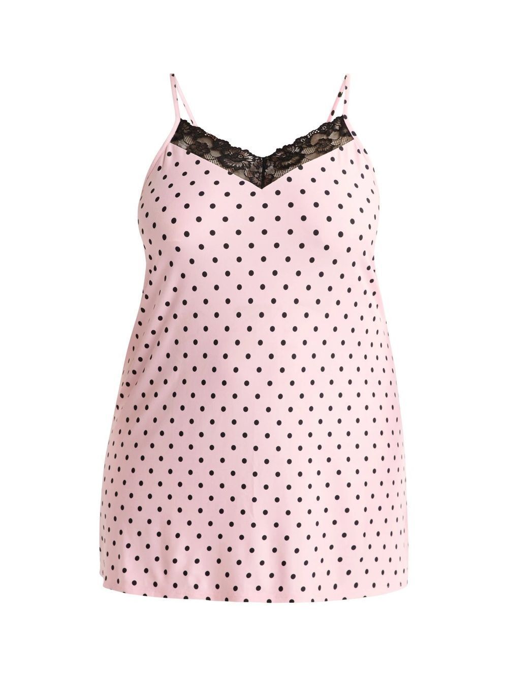 Joyspun Pink & Black Polka Dot Lace-Trim Chemise - XL - Dreamy Soft Collection - Picture 10 of 16